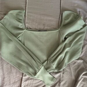Sage Ribbed Long Sleeve Crop Top